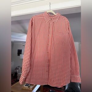 Orvis Orange and White Gingham Casual Button Down Shirt